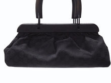 画像をギャラリービューアに読み込む, 極美品 GUCCI グッチ バンブー ハンドバッグ ウッド調 GGキャンバス イタリア製 レザー ブラック 中古 4b005856