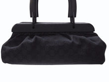 画像をギャラリービューアに読み込む, 極美品 GUCCI グッチ バンブー ハンドバッグ ウッド調 GGキャンバス イタリア製 レザー ブラック 中古 4b005856