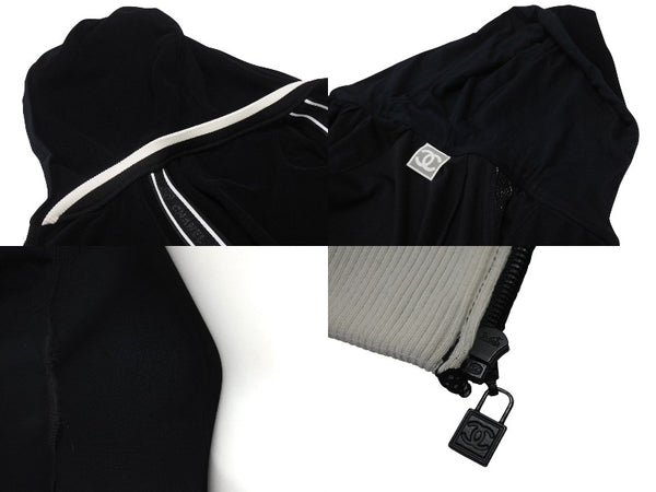 CHANEL シャネル スポーツライン ジップアップフーディー パーカー P32616W04100 サイズ36 ココマーク パイル メッシュ 美品 中古 4b005863