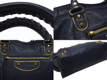 画像をギャラリービューアに読み込む, BALENCIAGA バレンシアガ クラシック メタリック エッジ シティ 2WAY ショルダーバッグ 390154 ネイビー ゴールド金具 美品 中古 4b005865