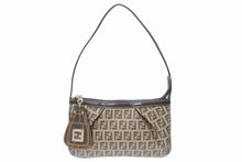 画像をギャラリービューアに読み込む, 極美品 FENDI フェンディ ズッキーノ柄 ワンショルダーバッグ 8BR566 ハンドバッグ ベージュ ブラウン キャンバス レザー ゴールド金具 中古 4b005868