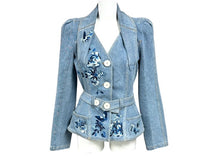 画像をギャラリービューアに読み込む, CHRISTIAN DIOR BOUTIQUE クリスチャンディオール フローラル バタフライ 刺繍 ジャケット 5A12022240 デニム ブルー サイズ36 美品 中古 4b005872