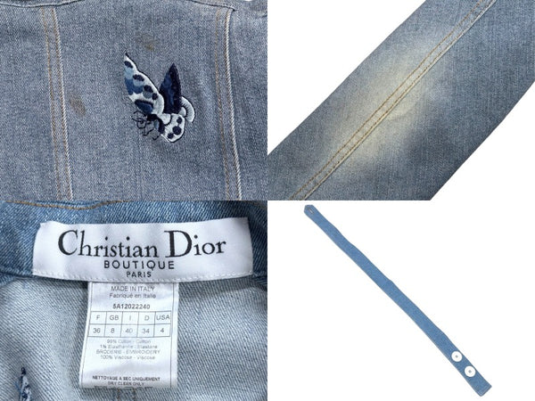 CHRISTIAN DIOR BOUTIQUE クリスチャンディオール フローラル バタフライ 刺繍 ジャケット 5A12022240 デニム ブルー サイズ36 美品 中古 4b005872