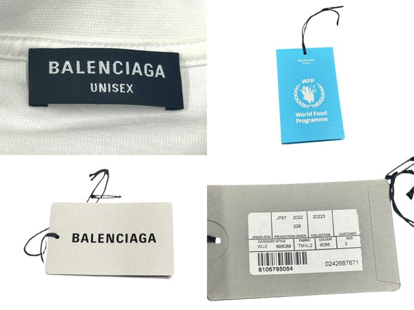 極美品 BALENCIAGA バレンシアガ Food Holiday Two Piece Long Sleeved Shirt プリントロゴレイヤード長袖Tシャツ 698089 TMVL2 ホワイト サイズ3 中古 4b005873