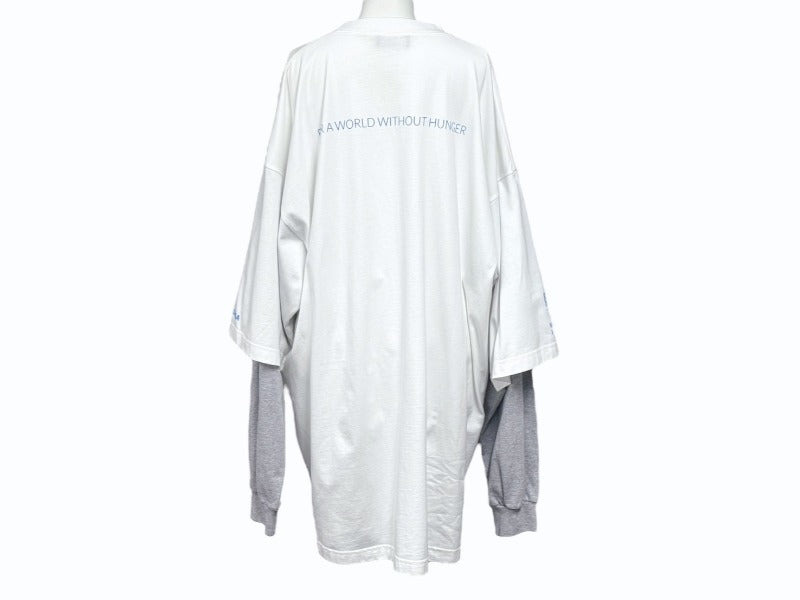 極美品 BALENCIAGA バレンシアガ Food Holiday Two Piece Long Sleeved Shirt プリントロゴレイヤード長袖Tシャツ 698089 TMVL2 ホワイト サイズ3 中古 4b005873
