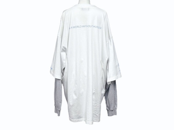 極美品 BALENCIAGA バレンシアガ Food Holiday Two Piece Long Sleeved Shirt プリントロゴレイヤード長袖Tシャツ 698089 TMVL2 ホワイト サイズ3 中古 4b005873