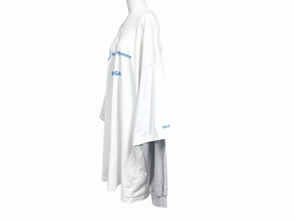 極美品 BALENCIAGA バレンシアガ Food Holiday Two Piece Long Sleeved Shirt プリントロゴレイヤード長袖Tシャツ 698089 TMVL2 ホワイト サイズ3 中古 4b005873