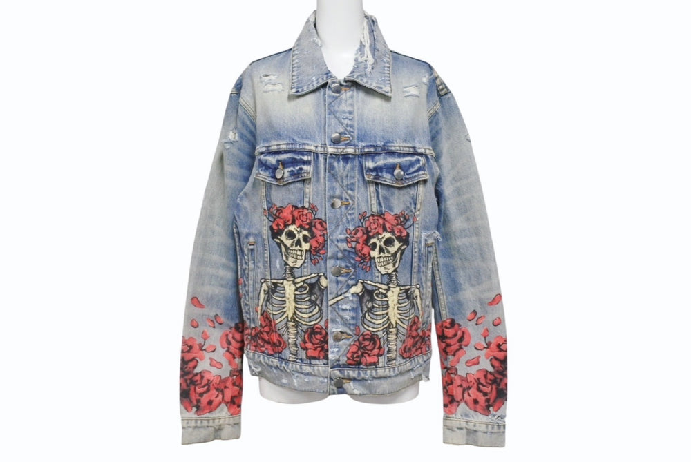 Very good condition AMIRI GRATEFUL DEAD skull rose Skull design paint denim jacket YZERR worn Blue Multicolor Size M Used 4b005884