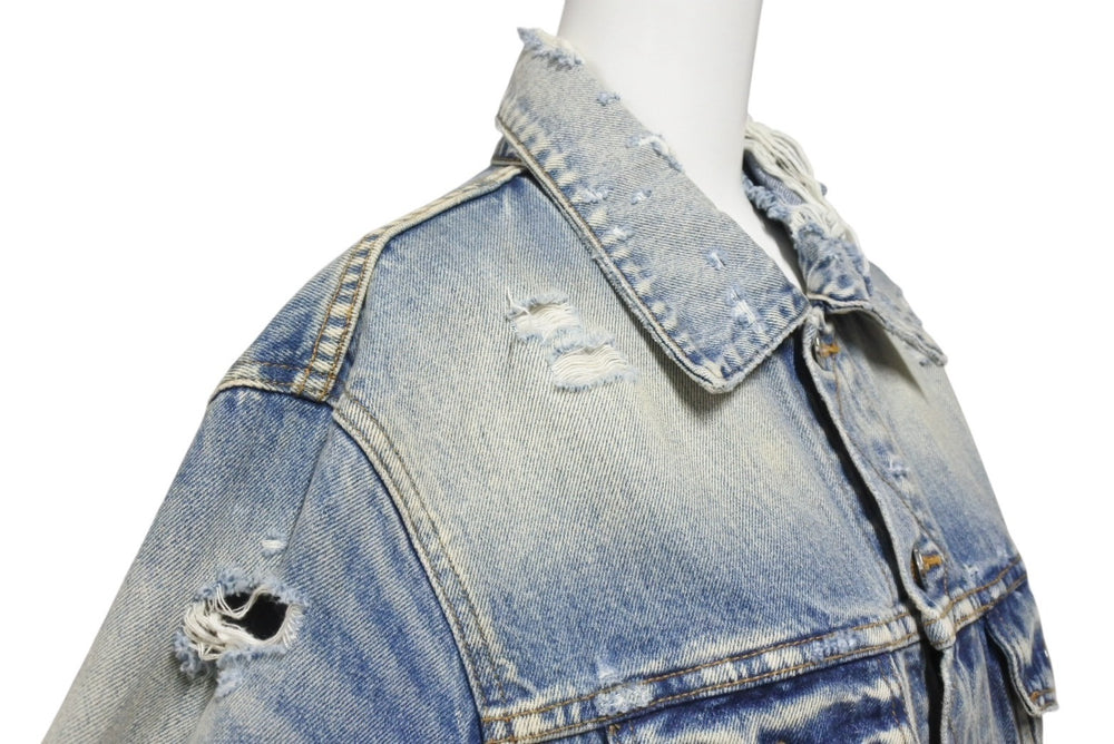 極美品 AMIRI アミリ GRATEFUL DEAD skull rose スカルデザインペイントデニムジャケット YZERR着用 ブルー マルチカラー サイズM 中古 4b005884
