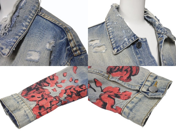 極美品 AMIRI アミリ GRATEFUL DEAD skull rose スカルデザインペイントデニムジャケット YZERR着用 ブルー マルチカラー サイズM 中古 4b005884