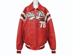 極美品 pellepelle ペレペレ ENCRUSTED VARSITY PLUSH レザージャケット YZERR私物 322-37462 サイズM レッド ラインストーン 中古 4b005893