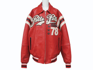 極美品 pellepelle ペレペレ ENCRUSTED VARSITY PLUSH レザージャケット YZERR私物 322-37462 サイズM レッド ラインストーン 中古 4b005893