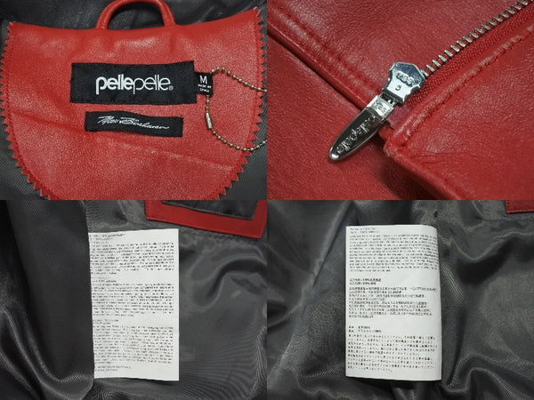 極美品 pellepelle ペレペレ ENCRUSTED VARSITY PLUSH レザージャケット YZERR私物 322-37462 サイズM レッド ラインストーン 中古 4b005893
