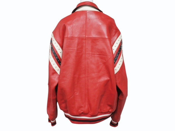 極美品 pellepelle ペレペレ ENCRUSTED VARSITY PLUSH レザージャケット YZERR私物 322-37462 サイズM レッド ラインストーン 中古 4b005893