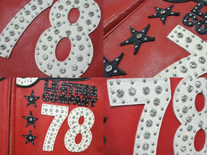 極美品 pellepelle ペレペレ ENCRUSTED VARSITY PLUSH レザージャケット YZERR私物 322-37462 サイズM レッド ラインストーン 中古 4b005893