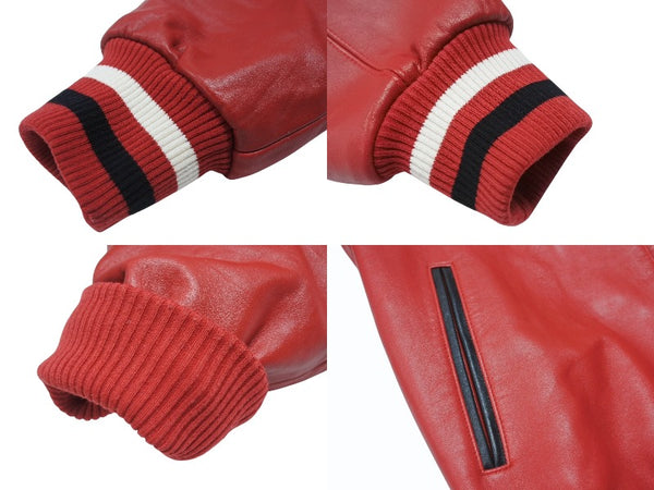 極美品 pellepelle ペレペレ ENCRUSTED VARSITY PLUSH レザージャケット YZERR私物 322-37462 サイズM レッド ラインストーン 中古 4b005893