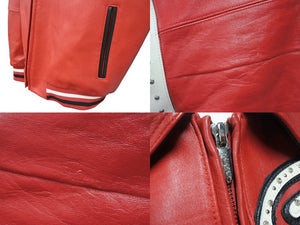 極美品 pellepelle ペレペレ ENCRUSTED VARSITY PLUSH レザージャケット YZERR私物 322-37462 サイズM レッド ラインストーン 中古 4b005893