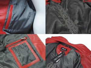 極美品 pellepelle ペレペレ ENCRUSTED VARSITY PLUSH レザージャケット YZERR私物 322-37462 サイズM レッド ラインストーン 中古 4b005893