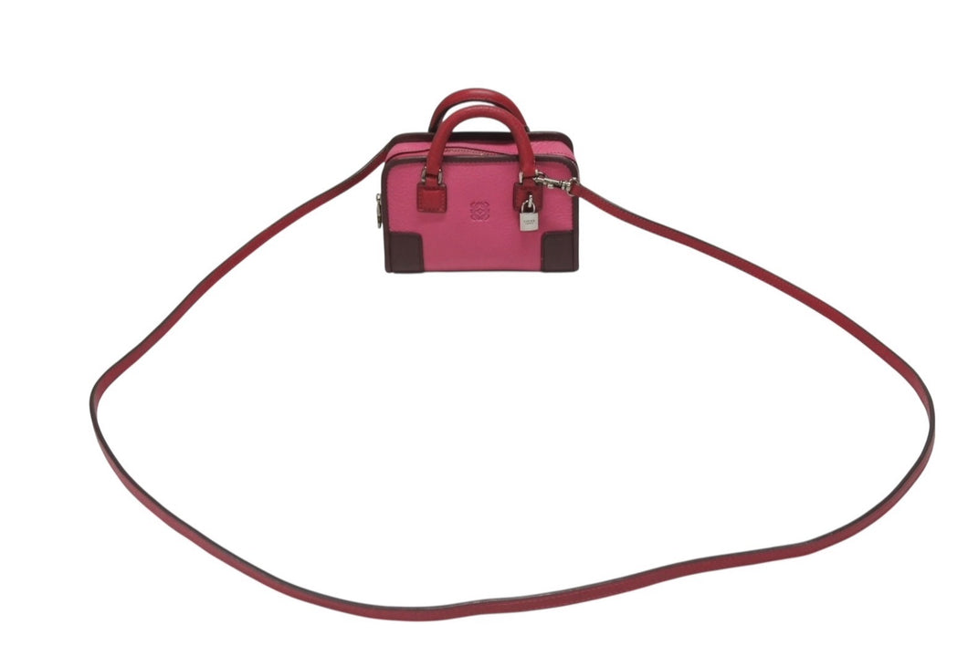 LOEWE ロエベ アマソナ マイクロ ミニ 2WAY ハンドバッグ ショルダーバッグ ポーチ レザー ピンク ボルドー シルバー金具 美品 中古 4b005904 LOEWE ロエベ アマソナ マイクロ ミニ 2WAY ハンドバッグ ショルダー
