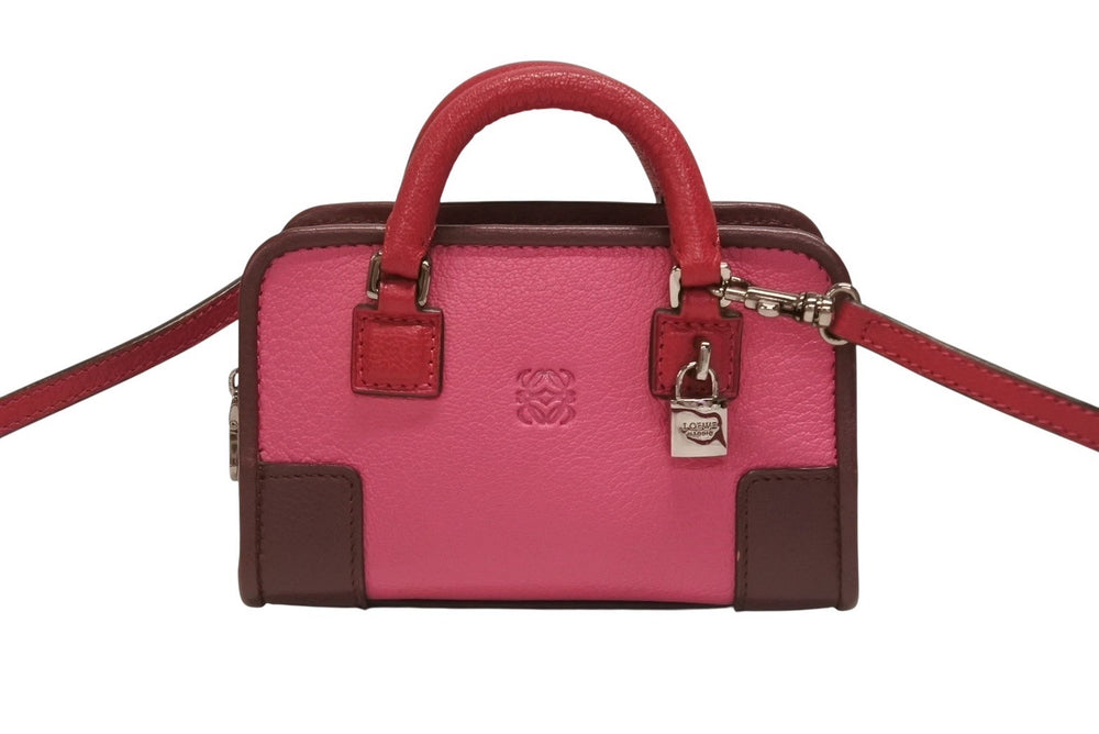 LOEWE ロエベ アマソナ マイクロ ミニ 2WAY ハンドバッグ ショルダーバッグ ポーチ レザー ピンク ボルドー シルバー金具 美品 中古 4b005904