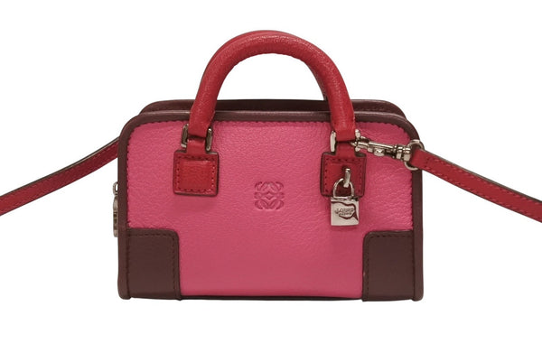 LOEWE ロエベ アマソナ マイクロ ミニ 2WAY ハンドバッグ ショルダーバッグ ポーチ レザー ピンク ボルドー シルバー金具 美品 中古 4b005904