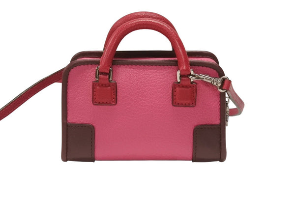 LOEWE ロエベ アマソナ マイクロ ミニ 2WAY ハンドバッグ ショルダーバッグ ポーチ レザー ピンク ボルドー シルバー金具 美品 中古 4b005904