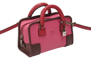 LOEWE ロエベ アマソナ マイクロ ミニ 2WAY ハンドバッグ ショルダーバッグ ポーチ レザー ピンク ボルドー シルバー金具 美品 中古 4b005904
