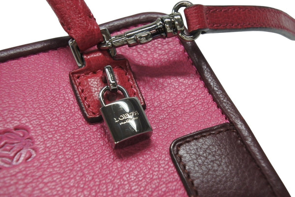 LOEWE ロエベ アマソナ マイクロ ミニ 2WAY ハンドバッグ ショルダーバッグ ポーチ レザー ピンク ボルドー シルバー金具 美品 中古 4b005904