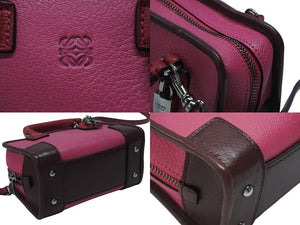 LOEWE ロエベ アマソナ マイクロ ミニ 2WAY ハンドバッグ ショルダーバッグ ポーチ レザー ピンク ボルドー シルバー金具 美品 中古 4b005904