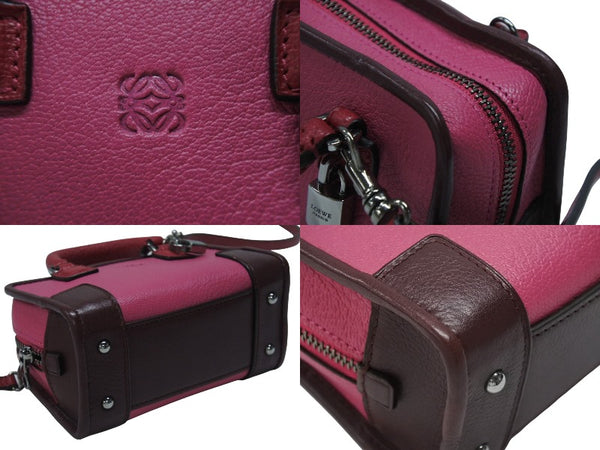 LOEWE ロエベ アマソナ マイクロ ミニ 2WAY ハンドバッグ ショルダーバッグ ポーチ レザー ピンク ボルドー シルバー金具 美品 中古 4b005904