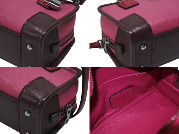 LOEWE ロエベ アマソナ マイクロ ミニ 2WAY ハンドバッグ ショルダーバッグ ポーチ レザー ピンク ボルドー シルバー金具 美品 中古 4b005904