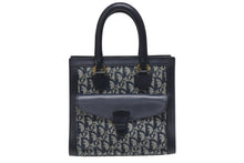 Load image into Gallery viewer, Christian Dior クリスチャンディオール トロッター ハンドバッグ キャンバス レザー ネイビー ゴールド金具 美品 中古 4b005910