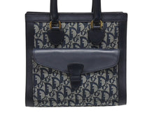 Load image into Gallery viewer, Christian Dior クリスチャンディオール トロッター ハンドバッグ キャンバス レザー ネイビー ゴールド金具 美品 中古 4b005910