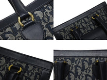 Load image into Gallery viewer, Christian Dior クリスチャンディオール トロッター ハンドバッグ キャンバス レザー ネイビー ゴールド金具 美品 中古 4b005910