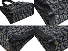 Load image into Gallery viewer, Christian Dior クリスチャンディオール トロッター ハンドバッグ キャンバス レザー ネイビー ゴールド金具 美品 中古 4b005910