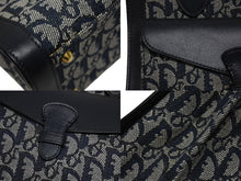 Load image into Gallery viewer, Christian Dior クリスチャンディオール トロッター ハンドバッグ キャンバス レザー ネイビー ゴールド金具 美品 中古 4b005910