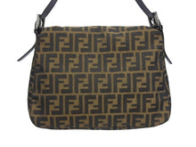 画像をギャラリービューアに読み込む, FENDI フェンディ マンマバケット ショルダーバッグ ズッカ柄 コットンキャンバス レザー ブラウン シルバー金具 美品 中古 4b005923