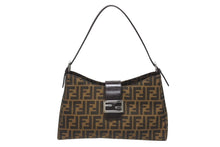 Load image into Gallery viewer, 極美品 FENDI フェンディ マンマバケット ショルダーバッグ ズッカ柄 台形 コットンキャンバス レザー ブラウン シルバー金具 中古 4b005925