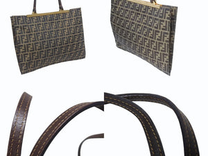 FENDI フェンディ ショルダーバッグ トートバッグ ズッカ柄 キャンバス ブラウン ゴールド金具 美品 中古 4b005927