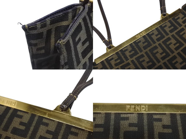 FENDI フェンディ ショルダーバッグ トートバッグ ズッカ柄 キャンバス ブラウン ゴールド金具 美品 中古 4b005927