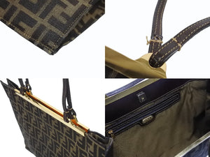 FENDI フェンディ ショルダーバッグ トートバッグ ズッカ柄 キャンバス ブラウン ゴールド金具 美品 中古 4b005927