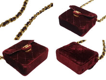 Load image into Gallery viewer, CHANEL シャネル ミニミニ マトラッセ チェーンショルダーポーチ 1番台 ココマーク ベロア ボルドー ゴールド金具 美品 中古 4b005931