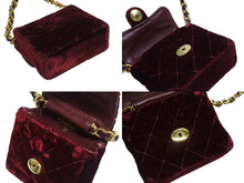 Load image into Gallery viewer, CHANEL シャネル ミニミニ マトラッセ チェーンショルダーポーチ 1番台 ココマーク ベロア ボルドー ゴールド金具 美品 中古 4b005931