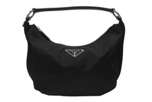 画像をギャラリービューアに読み込む, PRADA プラダ ホーボー ワンショルダーバッグ ハンドバッグ トライアングルロゴ BR3291 ナイロン レザー ブラック シルバー金具 美品 中古 4b005934