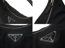 画像をギャラリービューアに読み込む, PRADA プラダ ホーボー ワンショルダーバッグ ハンドバッグ トライアングルロゴ BR3291 ナイロン レザー ブラック シルバー金具 美品 中古 4b005934