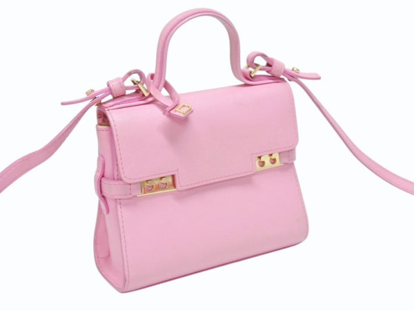 DELVAUX デルヴォー TEMPETE SMALL タンペート スモール 2WAYバッグ カーフレザー ピンク ゴールド金具 美品 中古 4b005952