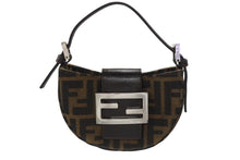 画像をギャラリービューアに読み込む, FENDI フェンディ マンマバケット ミニクロワッサン ズッカ柄 ハンドバッグ キャンバス レザー ブラウン シルバー金具 美品 中古 4b005973