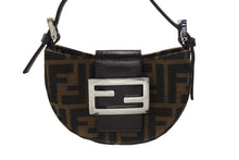 画像をギャラリービューアに読み込む, FENDI フェンディ マンマバケット ミニクロワッサン ズッカ柄 ハンドバッグ キャンバス レザー ブラウン シルバー金具 美品 中古 4b005973