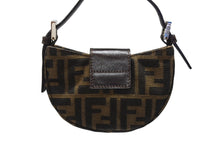 画像をギャラリービューアに読み込む, FENDI フェンディ マンマバケット ミニクロワッサン ズッカ柄 ハンドバッグ キャンバス レザー ブラウン シルバー金具 美品 中古 4b005973