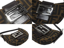 画像をギャラリービューアに読み込む, FENDI フェンディ マンマバケット ミニクロワッサン ズッカ柄 ハンドバッグ キャンバス レザー ブラウン シルバー金具 美品 中古 4b005973